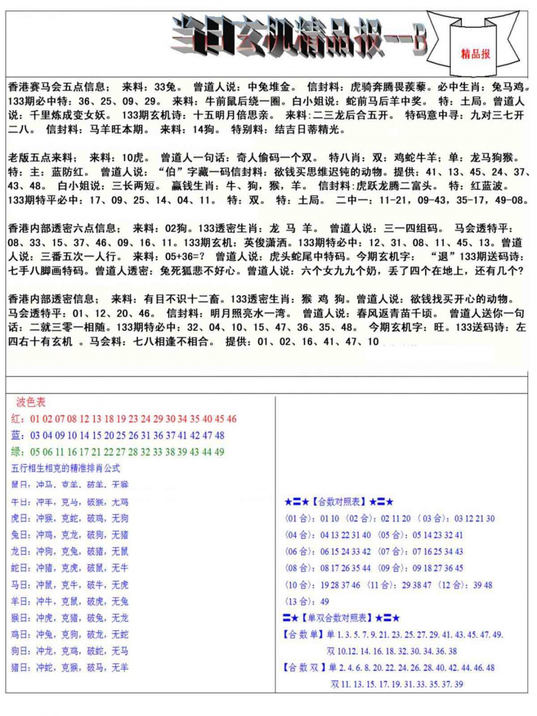 133期当日玄机精品报B[图]
