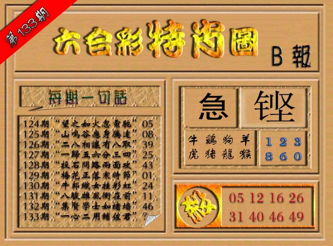 133期六合彩特肖图（B报）[图]